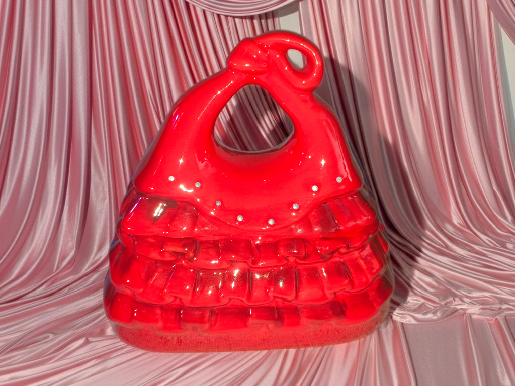 David's Cookies Ceramic Red Quilted Purse Cookie Jar